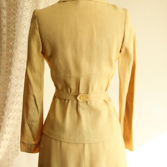 Vintage 1940s Suit, Arthur Jay Yellow Linen Two Piece Skirt And Jacket - Picture 9 of 11